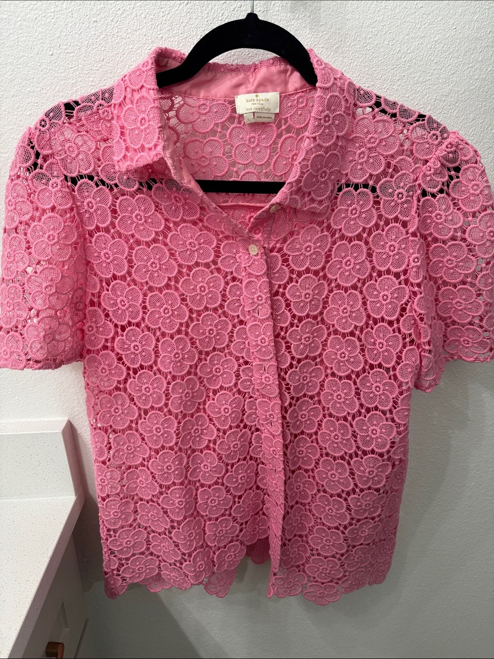 kate spade Bright Pink Floral Lace Short Sleeve Shirt